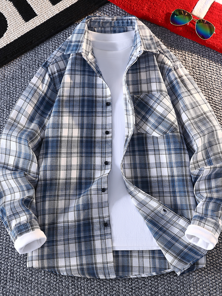 格子长袖衬衫男士夏季薄款